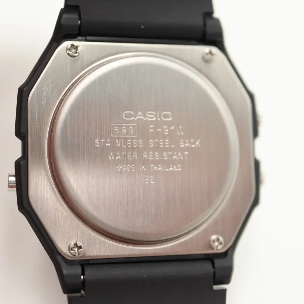 Casio F-91W Black Negative Display Digital 35mm Watch Alarm Chrono w New Battery